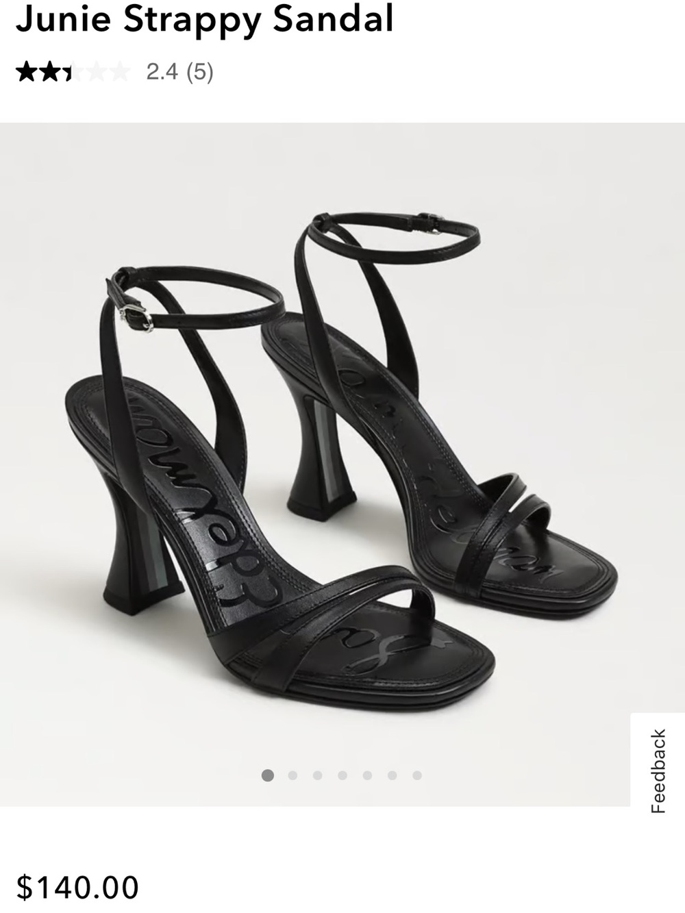 Sam Edelman 8.5 Black Leather Junie Strappy Sandal Heel